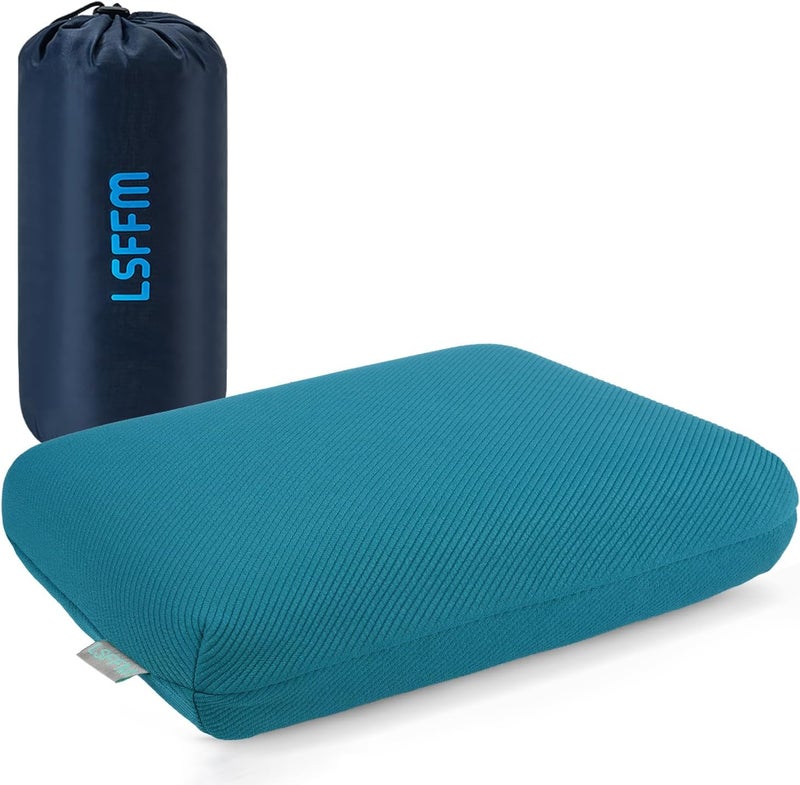 LSFFM Memory Foam Travel Pillow, Camping Pillow for Sleeping with Portable Bag, Easy to Carry, Small Foam Pillows, Double-Layered Pillow Cover (Peacock Blue) - Image 1